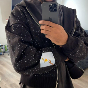 Vente en gros OEM personnalisé LOGO intégral zippé vierge avec strass pull pour homme veste à capuche sweat à capuche zippé pour homme - Product Image 5