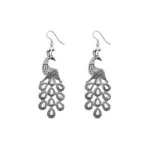 Jeweljunk Rhodium Plated <b>Peacock</b> Design Drop Earrings 1311230 Fashion Accessory - Product Image 1