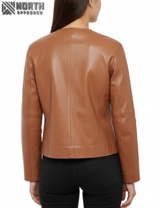 Nueva temporada de invierno de alta calidad, chaqueta de cuero para mujer, chaqueta con cremallera y cuello vuelto, chaqueta de cuero personalizada para mujer - Product Image 2