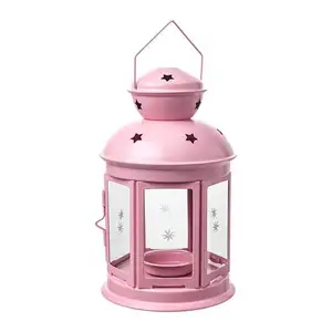 浅粉色萨尔萨灯笼批发散装悬挂设计铁蜡烛灯标准彩色茶灯架灯笼
