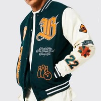 Veste de style punk personnalisée, streetwear, veste varsity, broderie de patchs en chenille, col montant, logo sur le devant, coupe-vent, respirante, veste unisexe