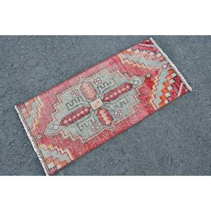 Vintage Turkish Kilim Rug 14' X 31' <b>Red</b> Gray Patchwork Pattern Wool <b>Material</b> Latex Backing 10mm for Living Room Hallway - Product Image 2