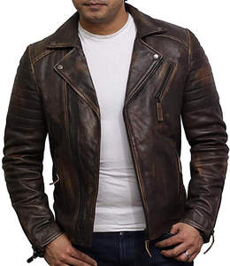 Venta al por mayor de alta llegada con capucha transpirable cremallera estilo motorista de cuero genuino chaquetas de bombardero rompevientos chaqueta de cuero para los hombres - Product Image 1