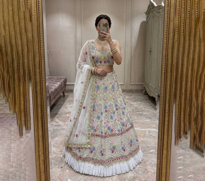 Wholesale Traditional Designer Orange Satin Silk Stitched Flared Premium Lehenga Choli Dupatta Ready Wear Festive Party Wedding - Product Image 1
