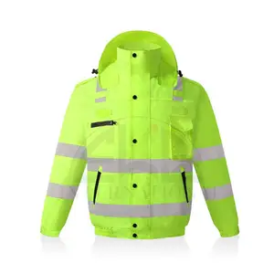 Hi Vis反光安全工作穿夹克冬季安全夹克定制标志印刷3m反光建筑安全夹克