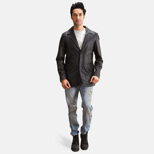 Blazer Negro para Hombre GLOBAL LEATHER, 100% Poliéster, Cuello Mao, Cierre de Cremallera, Transpirable, Corte Regular, Estilo Americano, Tejido - Product Image 3