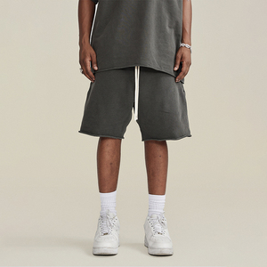 Short en coton décontracté pour hommes de haute qualité 330GSM Heavyweight Loose Fit Beach Summer Washed Oversize Distressed Design avec poche - Product Image 1