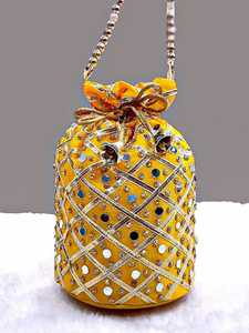 Bolso de mano bordado hecho a mano para mujer, Potli, con cordón, para trabajo con espejo - Product Image 5