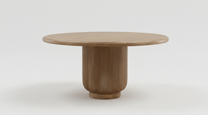 Barrel Base Mango <b>Wood</b> <b>Round</b> <b>Dining</b> <b>Table</b> with Sculpted Barrel Pedestal and Rich Mahogany Finish - Product Image 2