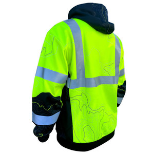 Sublimación de dos toneladas Cinta reflectante Manga larga Bolsillo de canguro Pull Over Sudadera con capucha de seguridad para hombres - Product Image 3
