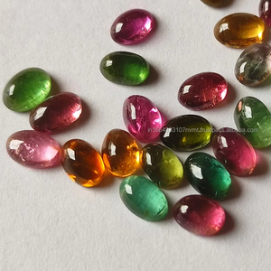 Fine qualité 6x8mm Tourmaline Multi pierres précieuses ovale en forme de Tourmaline rose dos plat Cabochon coupe lâche gros gemmes bijoux - Product Image 1