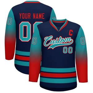 Maillot de hockey sur glace imprimé en 3D personnalisé avec col en V pull à manches longues chemise de sport décontractée Service OEM pour numéro de nom d'équipe - Product Image 2