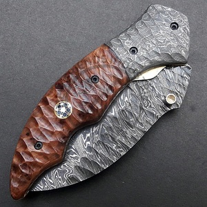 Cuchillo de Bolsillo Plegable de Acero de Damasco, Hoja Recta, Grado Industrial, Madera OEM, EDC, Autodefensa, Táctico, Venta Caliente - Product Image 6