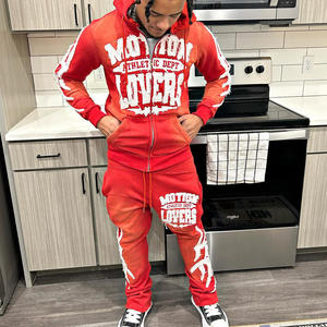 Conjunto OEM personalizado de pantalones de chándal acampanados y Sudadera con capucha unisex, chándales bordados, sudadera recortada con capucha y conjunto de Jogger apilado para hombre - Product Image 2