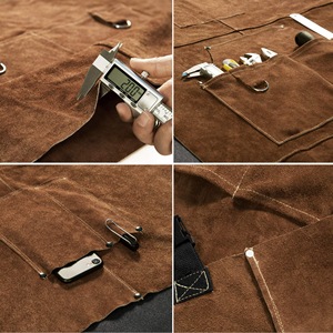 ผ้ากันเปื้อนงานเชื่อมหนังวัวเต็มตัวผ้ากันเปื้อนกันไฟและทนความร้อนปรับได้มี6ช่องสำหรับงานเชื่อมบาร์บีคิว - Product Image 6