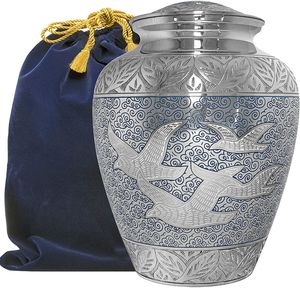 Urna de cremación de metal resistente y fuerte con parte superior ornamental, perfecta para la conservación en interiores de las cenizas de la familia amada - Product Image 6