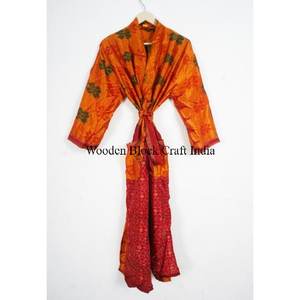 Designer Floral Print Vintage Silk Sari Kimono <b>Robe</b> Casual Summer Intimates <b>Beach</b> Nightgown Floor-Length Kimono <b>Robe</b> - Product Image 6