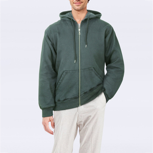 Sudaderas con capucha con cremallera en blanco de lana de algodón para hombre, ropa de calle desgastada Vintage personalizada, diseño para estilo informal urbano y comodidad - Product Image 3