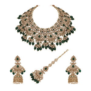Triangular Elegance Reverse AD Mehandi plateado Gargantilla Collares Set - Product Image 3