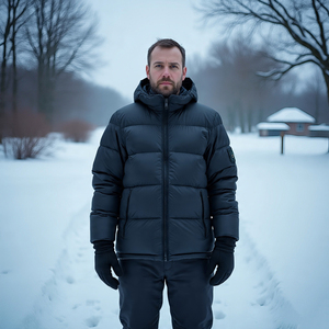 Venta al por mayor Casual Streetwear chaqueta acolchada abrigo hombres acolchado a prueba de viento cremallera con capucha abajo chaqueta de los hombres - Product Image 1