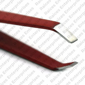 Venta al por mayor de alta calidad profesional de acero inoxidable pinzas para cejas multicolor punta inclinada logotipo personalizable - Product Image 6