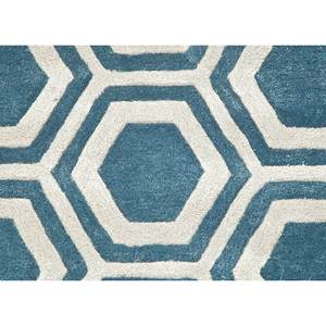 Tapis en laine et viscose bleu contour, tufté à la main, motif géométrique, pour salon, 9x12, rectangulaire, rayé, épaisseur 10 mm, Nouveau - Taq-378 - Product Image 3