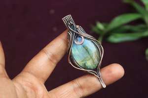 Alambre de cobre oxidado envuelto fuego labradorita colgante hecho a mano joyería de piedras preciosas collar elegante para ella - Product Image 3