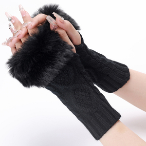Femmes 2025 Gants d'hiver de haute qualité Mitaines tricotées au crochet avec fausse fourrure de lapin Style uni - Product Image 2