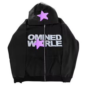French Terry High Full Zip Hoodies Heavyweight Quality Cotton Fleece Full Zip up Hoodie Custom Embroidered Hoodie US Size - Product Image 5