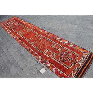 Vintage Turkish Rug, 2.7x12.6 ft Herki Rug, <b>Red</b> <b>Runner</b> Ombr Rug - Product Image 2