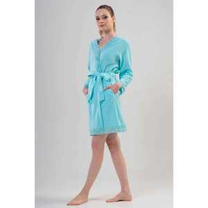 Bata de dormir de manga larga de forro polar con encaje y bolsillos para mujer, ropa de dormir de manga corta - Product Image 2