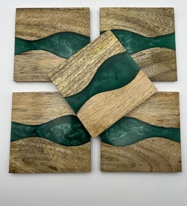 Hot Sale 2025 Top Quality Customize Square Round Epoxy Wood Resin <b>Coaster</b> With Holder <b>Set</b> Mango wood joint Resin Stone <b>Coasters</b> - Product Image 5