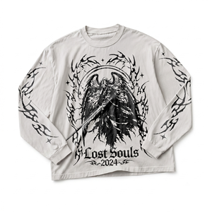 Premium Waffle Knit Long Sleeve T Shirt Black White Raglan Custom DTG Print 100% cotton T-shirt for men loose fit printed - Product Image 4