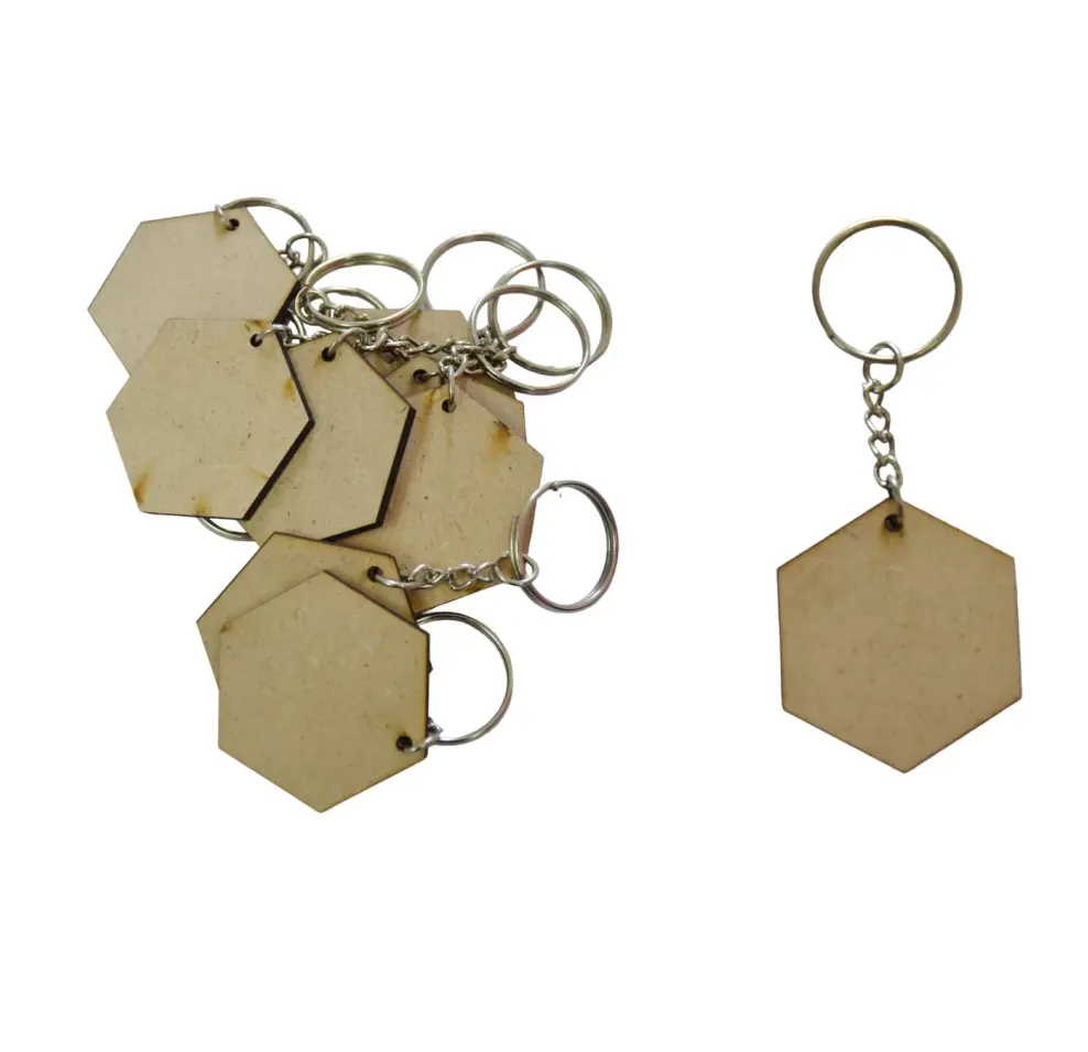 Best design MDF keyring Key Chain hexagonal shape Customized sport keyring Holder hot selling good quality product