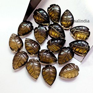 หินอัญมณีแกะสลักรูปใบควอตซ์สโมควอทซ์ธรรมชาติมีเสน่ห์สำหรับทำเครื่องประดับแกะสลักใบเรียบ - Product Image 5