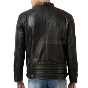 Chaqueta de cuero de alta calidad para hombre con logotipo personalizado y ropa de moda con cuello levantado - Product Image 2