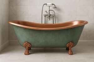 Bañera de cobre independiente moderna hecha a mano con acabado de pátina Bañera de baño de lujo para exteriores para baños - Product Image 2