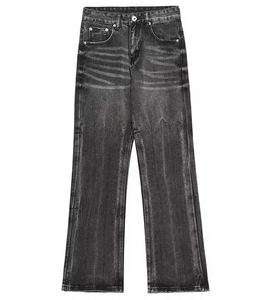 กางเกงยีนส์ผู้ชายสีดำระบายระบายได้ดีสไตล์ฮิปฮอปซักสีเข้ม - Product Image 1