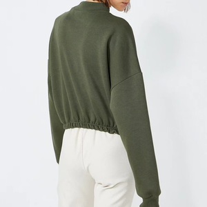 Sudadera con capucha de forro polar oversize de corte alto para mujer con hombros caídos, estilo casual de invierno, para streetwear, con logo personalizado - Product Image 2