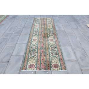 Alfombra Vintage, Alfombra Turca de 2.9x9.2 pies, Alfombra Oriental de Lana Roja y Azul - Product Image 1