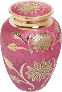 Urna funeraria de flores rosas y doradas, urna de cremación conmemorativa para cenizas humanas, latón adecuado para entierro de cementerio o nicho, tamaño personalizado - Product Image 5