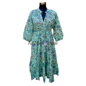 Nouvelle robe en coton pur imprimé à la main à motifs floraux indiens, best-seller, vêtements pour femmes, robe d'été légère - Product Image 1