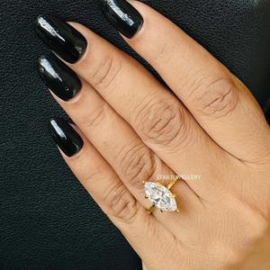 14K Or Massif 2.50 Ct CVD Marquise Cut IGI Certifié Diamant Solitaire Hidden Halo Bague de Fiançailles. - Product Image 2