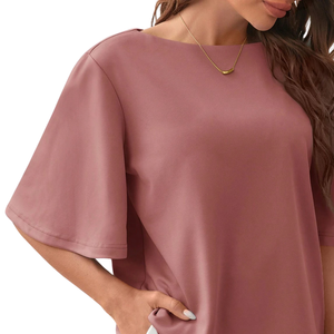 Blusa informal holgada de manga media para mujer, camisa de punto suave con cuello redondo de color liso, blusa de moda para el día a día, para primavera y verano - Product Image 4