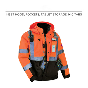 Chaquetas de invierno Hi Viz para ropa de trabajo resistente Color naranja impermeable 100% poliéster con diseño de Flash Stipes Servicio OEM - Product Image 4