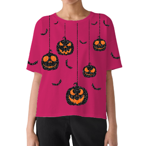 Venta caliente cuello redondo Camiseta para mujer Halloween Scary Pumpkins tema personalizado lentejuelas trabajo hecho a mano transpirable-disponible - Product Image 1