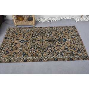 Classique Beige Bleu Laine Tapis À La Main Patchwork Conception Latex Support Rectangle Couloir Modèle pour Chevet Salon 3.4X5.7 ft - Product Image 3