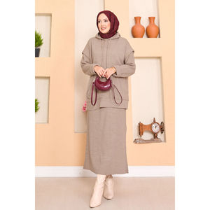 Conjunto de Vestido de Dos Piezas con Capucha Color Mink y Detalle de Hijab, Transpirable, Talla M - Product Image 3