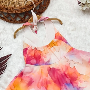 Robe de soirée/mariage Shoryam pour filles, imprimé numérique multicolore, sans manches, entièrement cousue, longueur genou, douce et fluide - Product Image 4