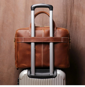 Classic Vintage Leather Laptop Briefcase Crossbody Shoulder Bag Large Capacity Portable Durable Office Use Zipper Closure Brown - Product Image 5